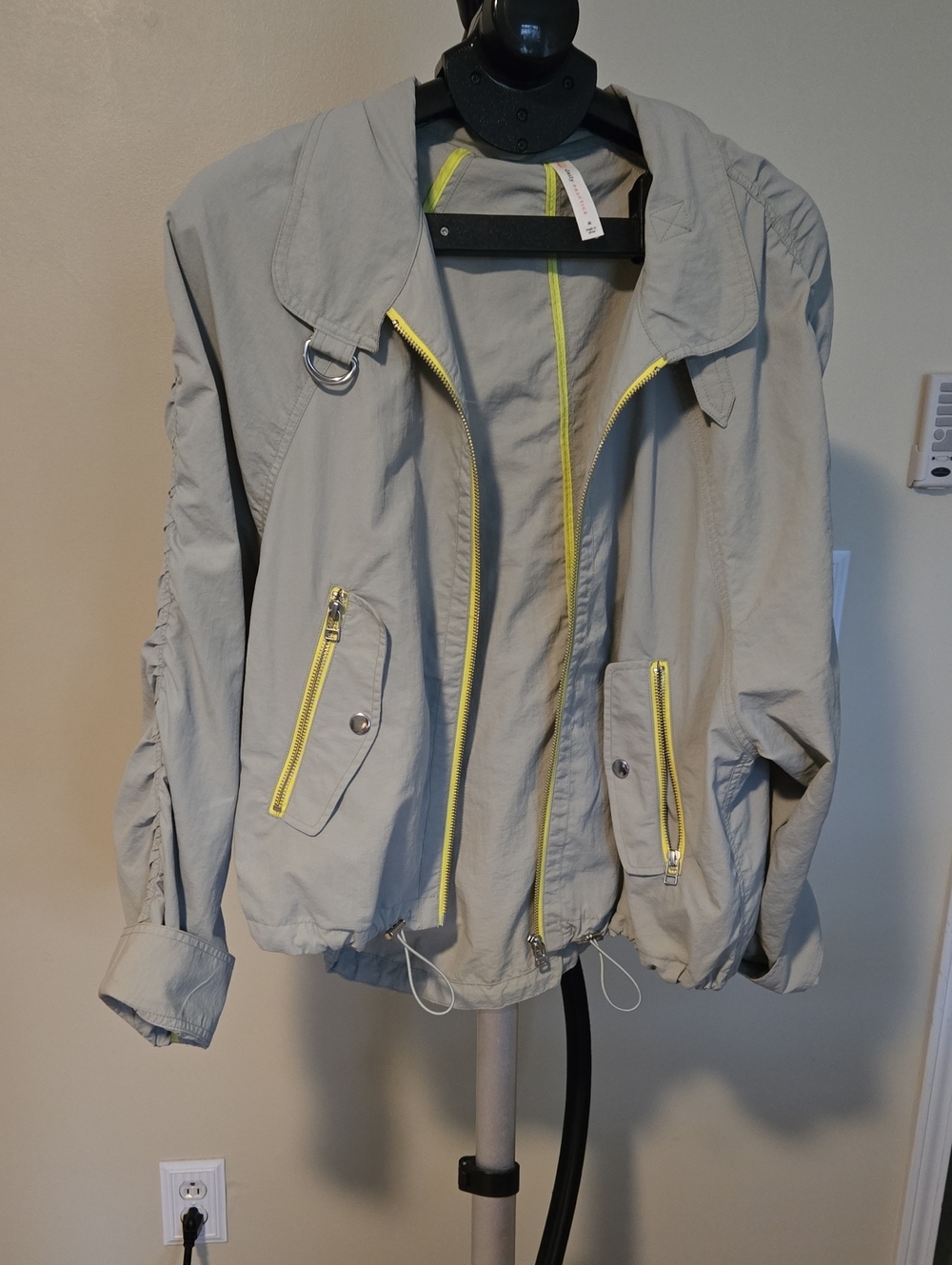 Anthropologie Light Green Women's Zip-Front Jacket with Yellow Trim